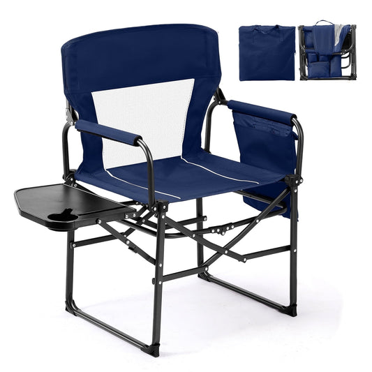 Ktaxon 1Pc Camping Chairs, Heavy Duty Folding Directors Chair with Side Table & Carry Bag, Fishing Seating for Adult, Suitable for Beach Picnic Lawn, Blue
