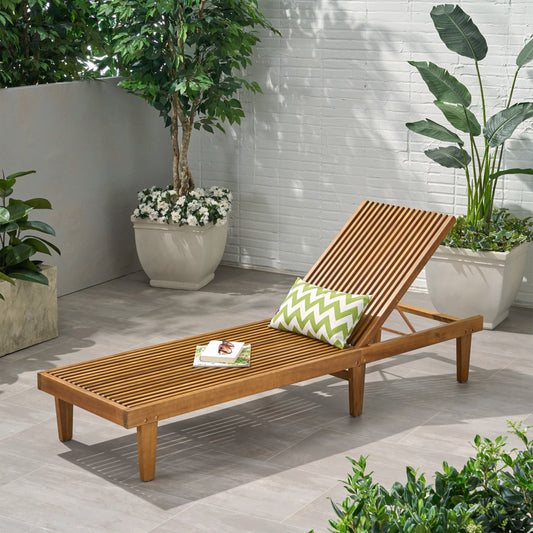 Shihatsusr Adjustable Teak Chaise Lounge - Waterproof Slatted Design, 3-Position Recline for Poolside & Patio, All-Weather Outdoor Lounge Chair
