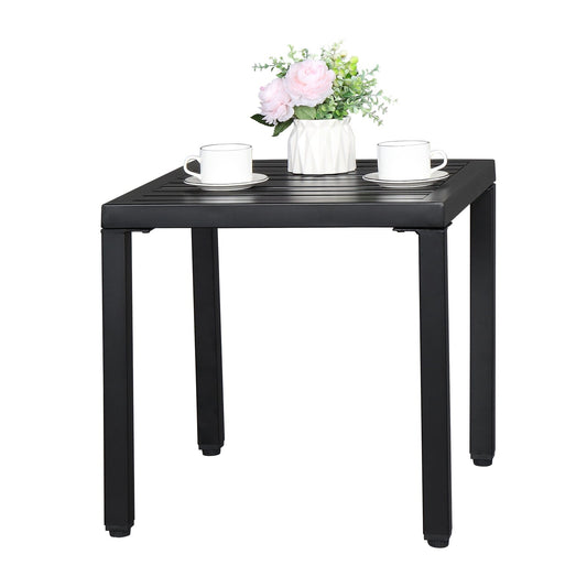 Xilee 19*19*18 inch Square End Table Small Metal Outdoor Coffee Side Table for with Weather-Resistant, Waterproof Top for Hot Tub, Garden, Balcony, Poolside, Durable & Easy-to-Clean, Square, Black