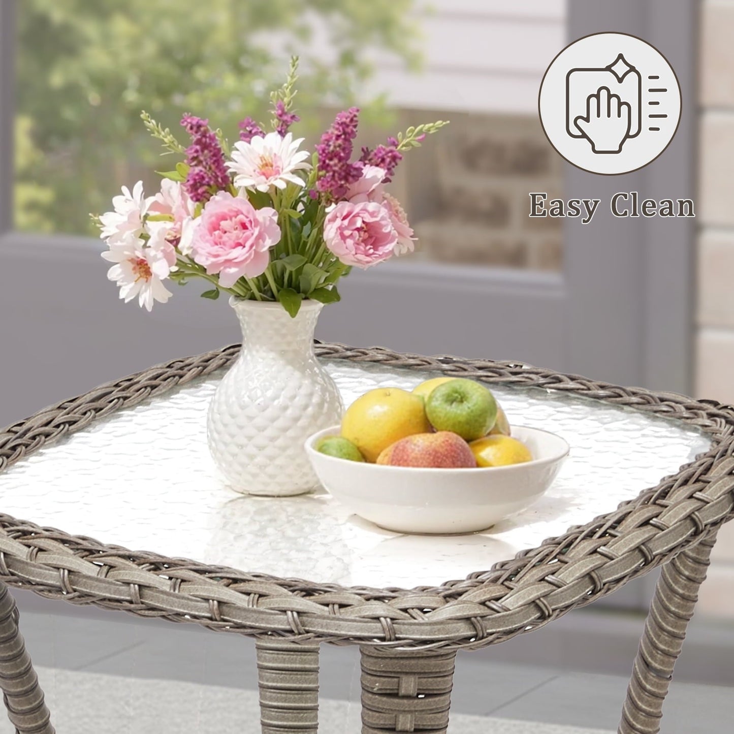 Feishominhoo Outdoor Swivel Rocker Patio Chairs,Gray Wicker Rocking Glider Chairs Set of 2 with Ottomans, Side Table and Beige Cushions Outdoor Patio Furniture for Balcony Porch Deck