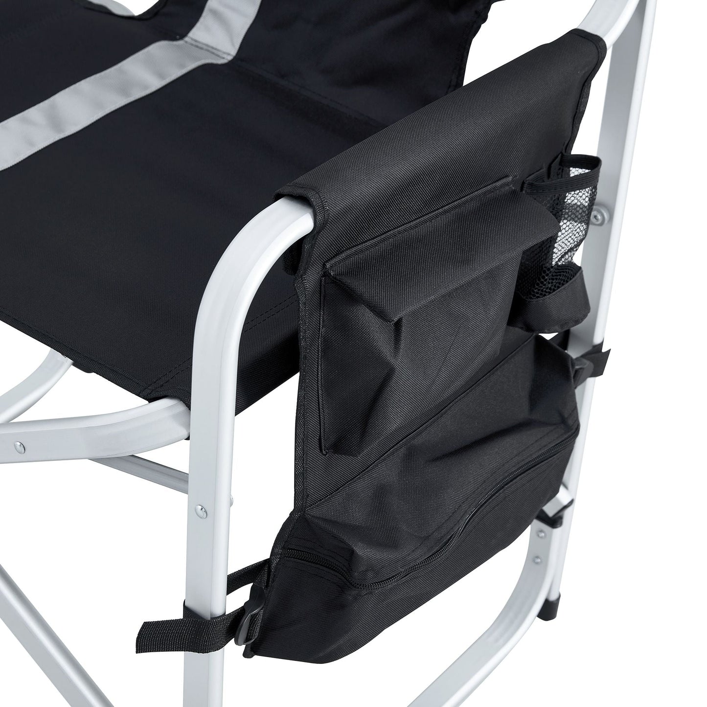 1-piece Padded Folding Outdoor Chair with Side Table and Storage Pockets; Lightweight Oversized Directors Chair for indoor; Outdoor Camping; Picnics and Fishing; Black/Grey Black+ Gray