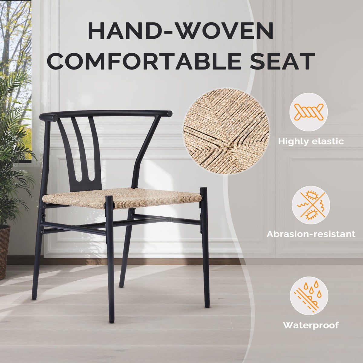 IVV Outdoor Dining Chairs Set of 4, Metal Frame Patio Chairs All-Weather Wicker Patio Dining Seat for Balcony, Yard, Front Porch and Deck (Black)
