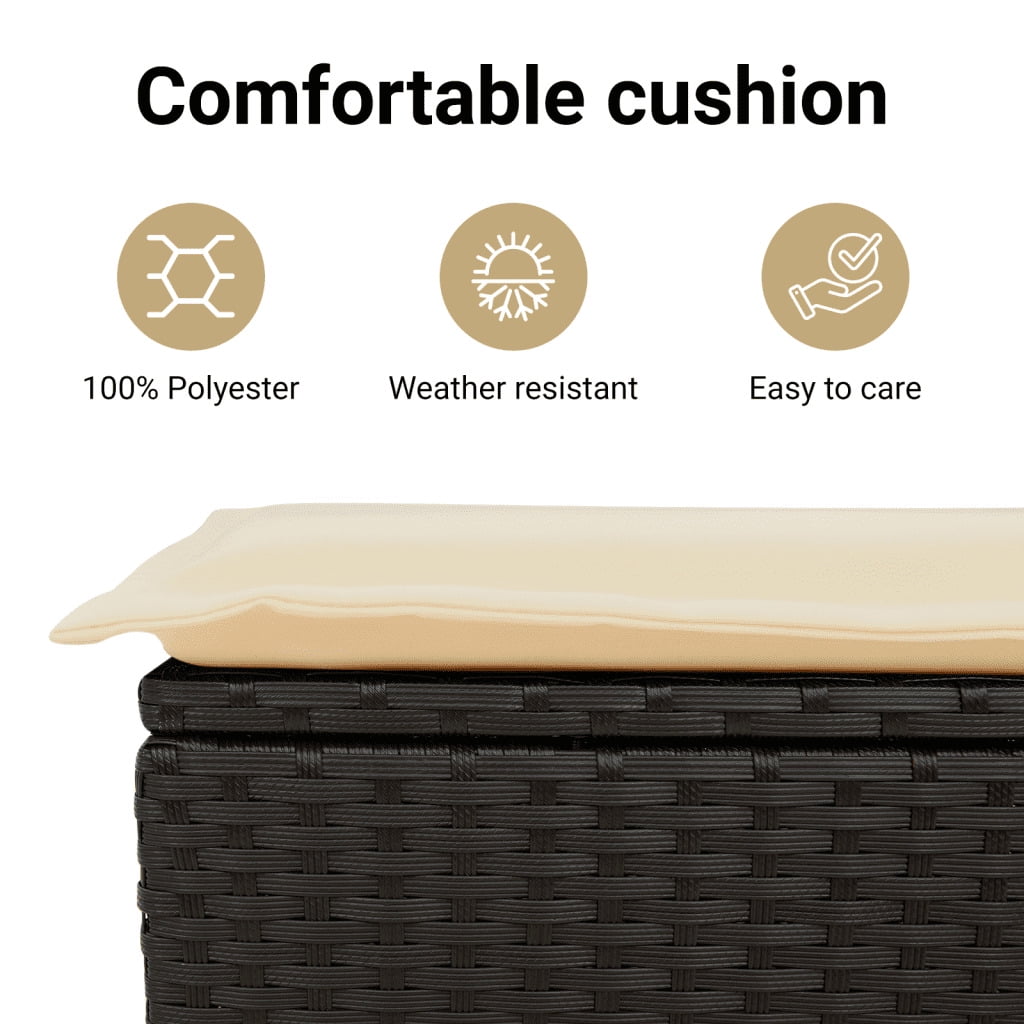 vidaXL Garden Sofa Set Black poly rattan with cream white cushions