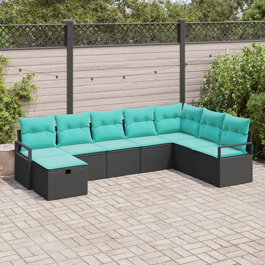 vidaXL 8 Piece Garden Sofa Set with Cushions Black Poly Rattan, vidaXL 2-Seater Garden Sofa with Cushions Black Poly Rattan