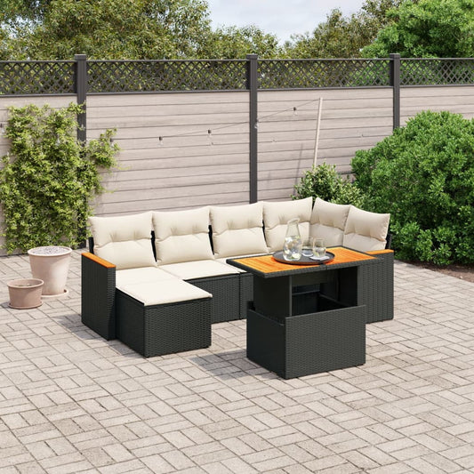 vidaXL Garden Sofa Set Black PE rattan Large Adjustable Armrests